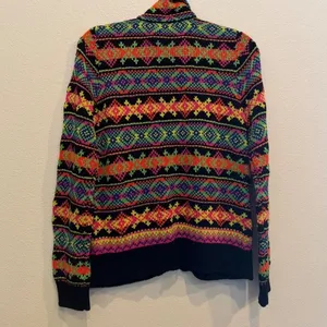 Ralph Lauren Active Full Zip Sweater Womens L Orange Multi Aztec Print Cotton thumbnail 3