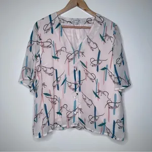 Emily and Fin ModCloth Monkey Around Town Blouse Size Large thumbnail 3