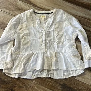 Anthropologie Maeve white and creme patchwork blouse thumbnail 2