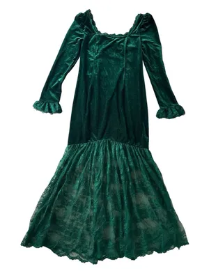 Modesees Velvet Dress NWT Large Green‎ Lace Trim L/S Castle Medieval Ren Faire thumbnail 1