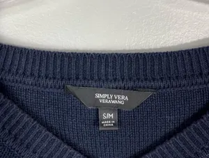 Simply Vera, Vera Wang Navy Blue Short Sleeve Oversized Poncho Cut Sweater Knit S/M thumbnail 3