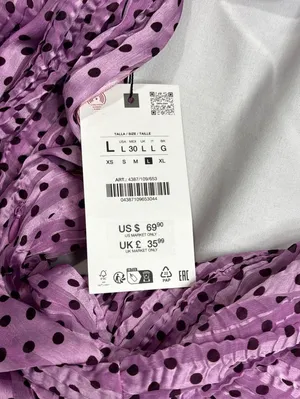 Zara Polka Dot Halter Tie Pleated Midi Dress Lilac Size L thumbnail 4