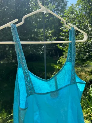 Blue Vintage Lace trim silky dress thumbnail 2