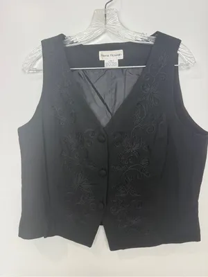 Rena Rowan Black Floral Embroidered V-Neck Vest thumbnail 1