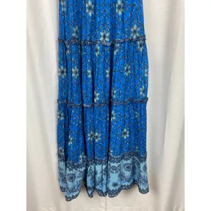Love The Label Blue Floral Gaya Flutter Sleeve Cotton Tiered Maxi Dress Sz.M thumbnail 5