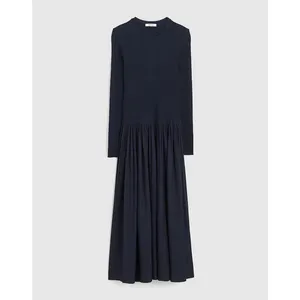 Madewell Ribbed Scoopneck Midi Dress A Line Classic Navy Blue Minimalist L NWT thumbnail 6