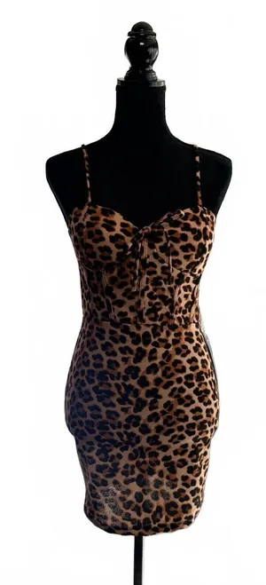 Justify Leopard Print Bodycon Mini Dress Size Small Y2K Trendy Coquette thumbnail 1