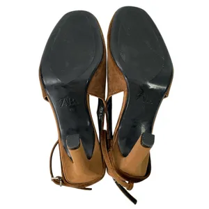 Zara Women's Chocolate Brown Faux Suede Slingback Round Toe Pump Heels Size 10 thumbnail 4