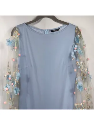 SHEIN Floral Mesh Sleeve Maxi Dress M Blue thumbnail 2