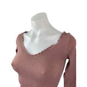 Free People FP Movement Nude Pink Lettuce Rib Knit Long Sleeve Crop Top Sz XS/S thumbnail 4