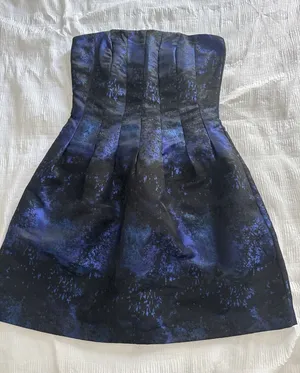 NWT H&M Strapless Dress Blue Black Celestial Wedding Guest Formal Bubble Pockets thumbnail 1