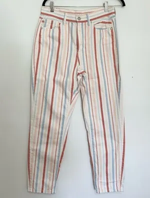 American Eagle Women's Multi Color Striped Mom Jean pastel colors size 6 thumbnail 1