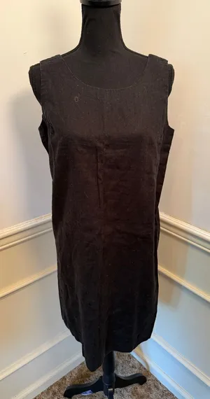 Vintage 90s AKA Eddie Bauer Black 100% Linen Sleeveless Shift Dress Minimalist thumbnail 1