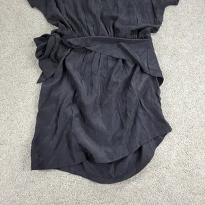 Yoins Womens Wrap Dress Large Black Tie Crewneck Short Sleeve Ruched Mini NEW thumbnail 13