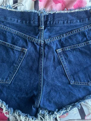 MOUSSY Women's Blue Denim Shorts - Frayed Waist Button-Fly thumbnail 3