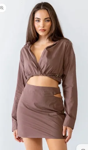 Brown mini skirt/crop top set Size L thumbnail 1