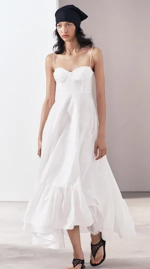 Zara dress maxi poplin ruffle flowy white corset bohemian summer vacation thumbnail 18