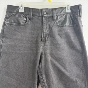 American Eagle Super High Rise Ankle Straight Jeans 12 Black Vegan Leather thumbnail 2