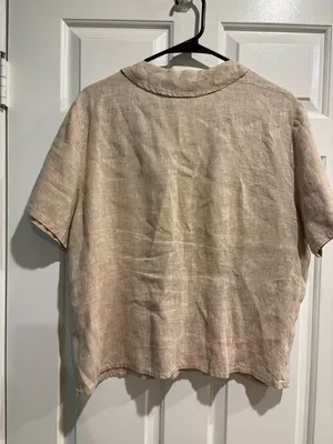 FLAX short-sleeve linen button-up blouse shirt sz M beige minimalist thumbnail 2