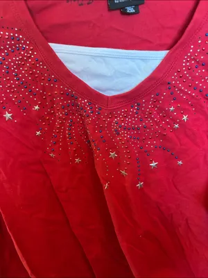 Trillogy Red Long Sleeve Scoop Neck Top with Star and Rhinestone Detail XL thumbnail 5