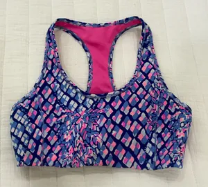 Lilly Pulitzer Teegan Sports Bra Racerback Pink Blue Patterned thumbnail 1