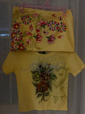 Ed Hardy Yellow Floral & Skull Tank Top + Matching Skirt Set thumbnail 1