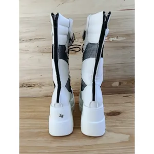 White Platform Knee High Gothic Boots Mesh Straps Studs Lace Up Zip Size 7 US thumbnail 9