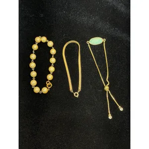 Unbranded Bracelet Set OS Gold Faux Pearl Herringbone Green Stone Bolo‎ 3pc thumbnail 2