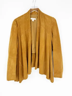 Coldwater Creek 100% Leather‎ Open Front Jacket Women's S Tan Western Boho thumbnail 2