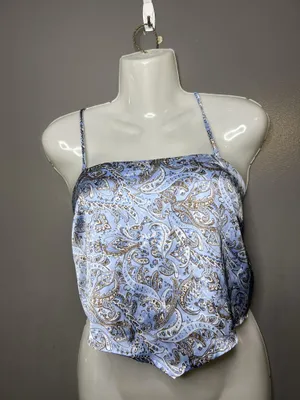 Hollister Tank Top Womens Small Blue Paisley Satin Square Neck Cami Cropped thumbnail 1