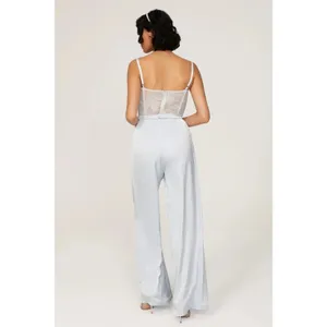 Katie May Sz Small Light Blue Tink Satin Lace Corset Wide Leg Cocktail Jumpsuit thumbnail 3