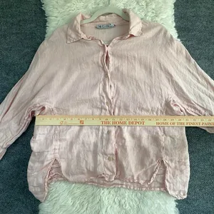 Zara Pink Button Down Shirt Collared Long Sleeve Front Slit Hem 100% Linen thumbnail 6