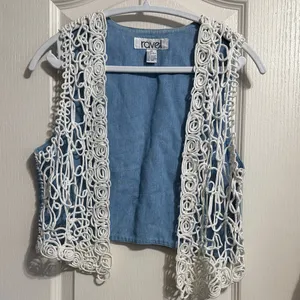 💙💖Ravel Retro‎ Sheer Soutache Crochet Western Blue Sleeveless Vest Cottage thumbnail 2