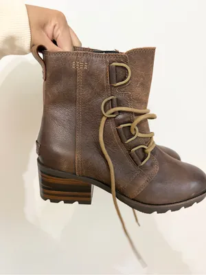 Sorel Cate Lace Waterproof Bootie Dark Brown Leather Boot NL3385-282 Womens 7.5 thumbnail 1