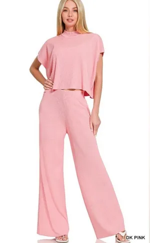 Pink Short Sleeve Top and Pant Set thumbnail 1