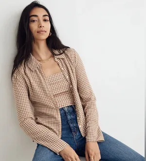 Madewell Crinkle Slim Button-Up Shirt in Plaid thumbnail 1