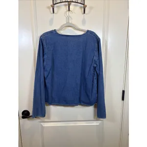 Vintage Agapo Womens Denim Shirt Size XL Embroidered Flowers Boho Cottage Top thumbnail 6