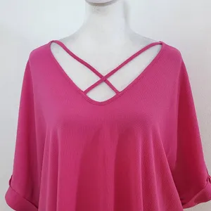 Sami & Jo Hot Pink Short Sleeve Blouse Size 1X Pink Blouse with Strappy Front thumbnail 2