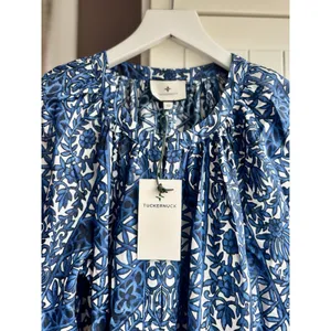 Tuckernuck NWT Womens XS Blue White Floral Cotton Tiered Maxi Dress Pockets thumbnail 5