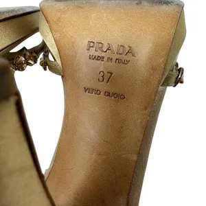 Prada Jeweled Satin Ankle Strap Heels Gold Bow Embellished Sandals 37 thumbnail 10