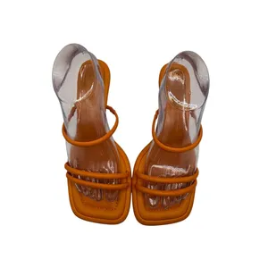 Schutz Agatha Sandal Women 8 Orange Strappy Slip On Kitten Heel Square Toe thumbnail 3