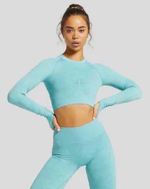 Gymshark Camo Seamless Long Sleeve Top - Turquoise thumbnail 1
