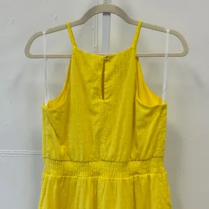 A. Byer Yellow Swiss Dot Halter‎ Mini Dress Smocked Waist Tiered Skirt Medium thumbnail 5