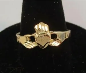 (Size 10) 14KT Gold EP Claddagh Irish Celtic Wedding Ring thumbnail 1