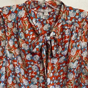 Pleione Womens Sleeveless Tie Neck Floral Blouse Orange Blue White WQZ58232RK M‎ thumbnail 4