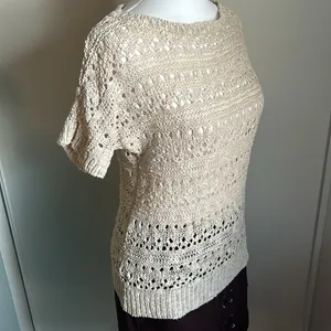 If It Were Me Vintage Cottagecore Open Knit Short Sleeve Boatneck Sweater thumbnail 2