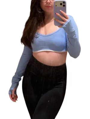 Nova‎ Sport Blue Long Sleeve Crop Top Open Back Athletic Activewear Too Sz Small thumbnail 1