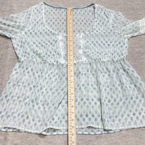 Boho Cottagecore Prairie Fairy Floral Lace‎ Trim Babydoll Blouse Sheer EUC thumbnail 5