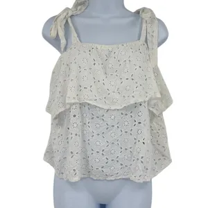 American Eagle Babydoll Eyelet Tank Womens Top Sz S White Boho Festival Cottage thumbnail 2