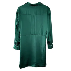 She + Sky‎ Donna Satin Mini Dress Emerald Green Collared Long Sleeve NWT Size S thumbnail 3